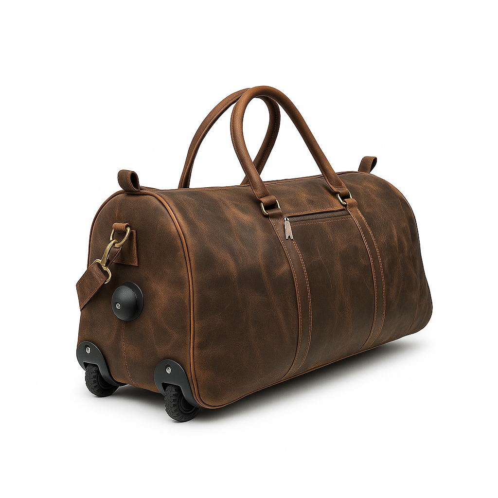 Brown Leather Duffle Trolley Bag 44 Ltr